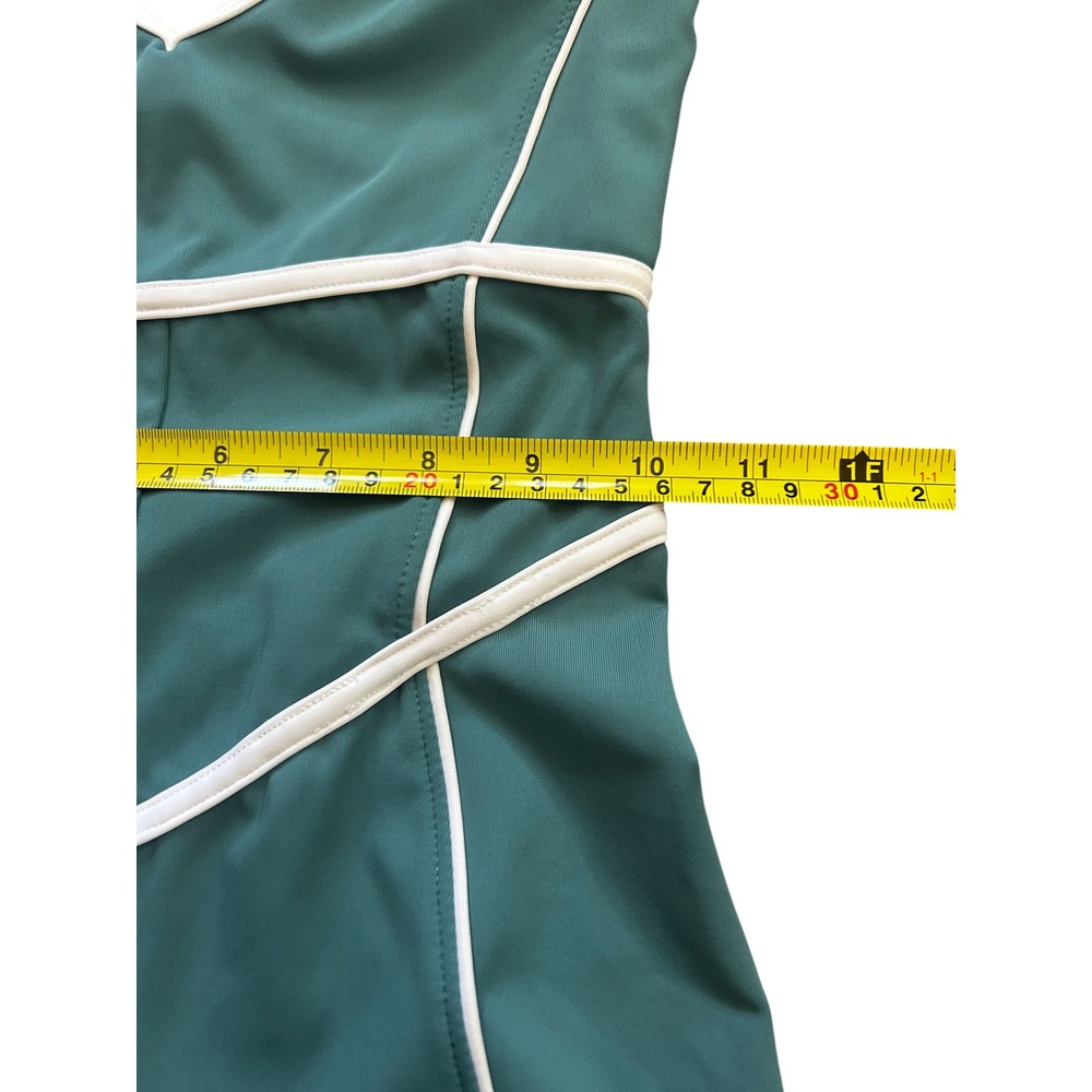 YLLW Teal Blue Active Romper Womens Size S Biker Bodysuit Piping - Picture 8 of 16